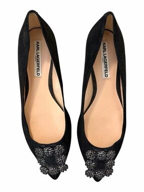 KARL LAGERFELD PARIS Nara Suede Velvet Ballet Flats Size 8.5 Black